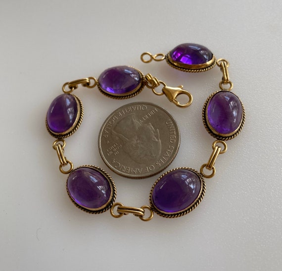 Retro 14k Amethyst Cabochon Bracelet 12.4 g - image 4