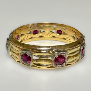 Antique Art Deco 14k Ruby Diamond .50 ctw Eternity Band 3.5g image 3