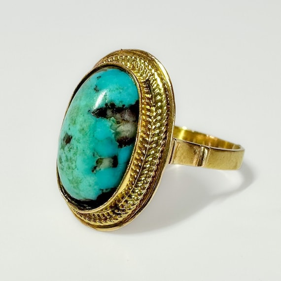 Victorian 18k 5ct Turquoise Cocktail Ring 5.2g