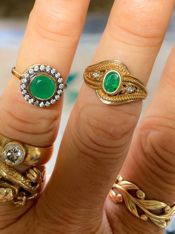 Vintage 10k Columbian Emerald Diamond Ring 3.5g - image 5