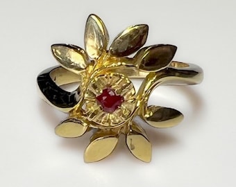 Art Deco 14k Natural Ruby Statement Ring 5.6g