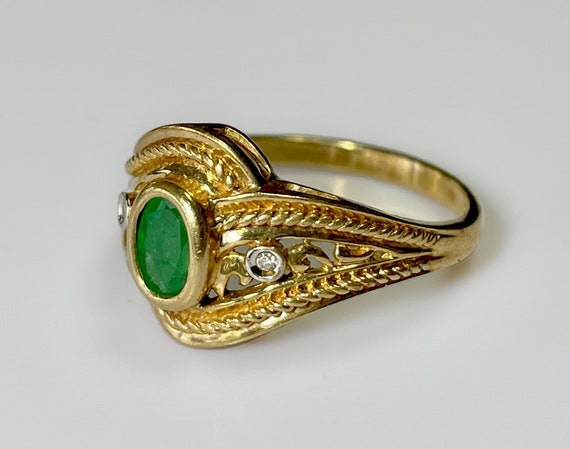 Vintage 10k Columbian Emerald Diamond Ring 3.5g - image 3