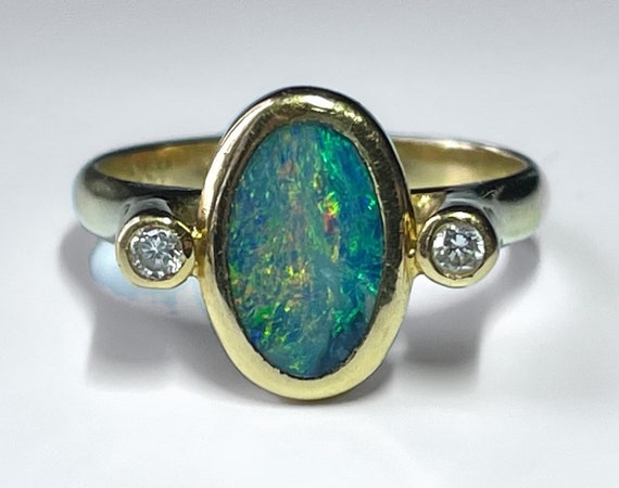 18k Modernist Australian 1.5ct Black Opal Diamond Ring 6g | Etsy