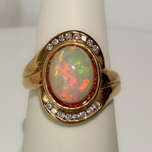 Modernist Vintage 14k Australian 2.75ct Jelly Opal Diamond Ring 6g image 2