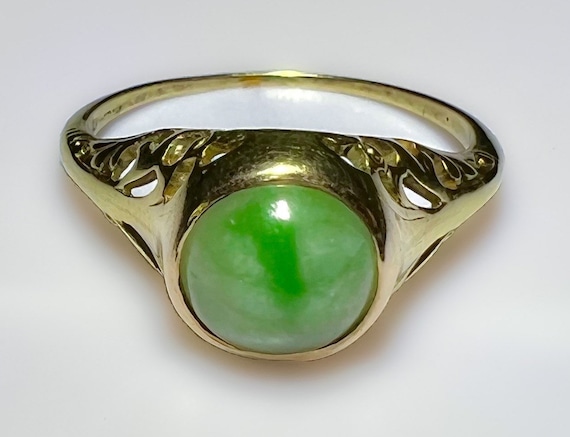 Art Nouveau 14k Jadeite Ring 2.5g - image 1