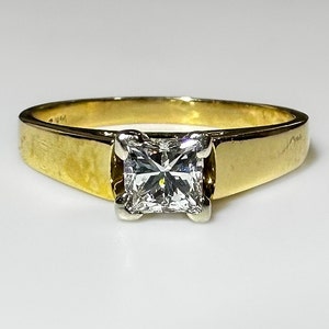Anello vintage di metà secolo con diamante solitario taglio principessa 14k .60 3,5 g