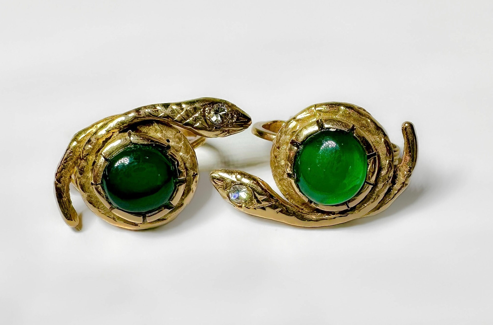 Antique Victorian 14k 2.5ctw Green Tourmaline Diamond Snake Earrings 6.7g