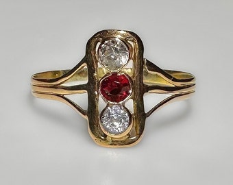 Antique 14k Rose Gold Red Garnet White Sapphire Sweetheart Ring 1.3g