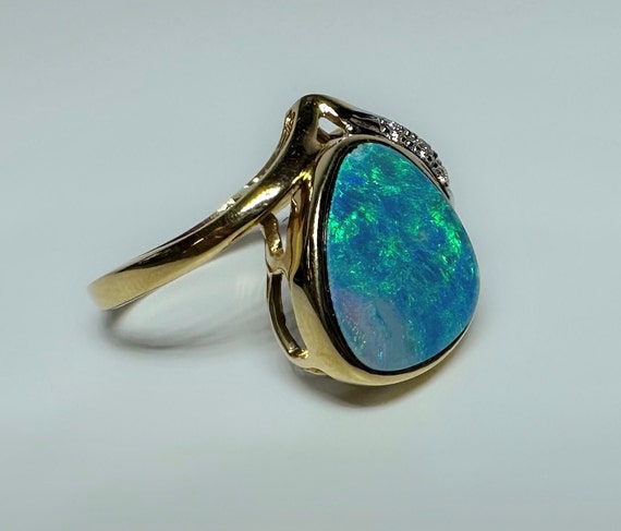 Mid Century 14k Modernist Australian Black Opal A… - image 3