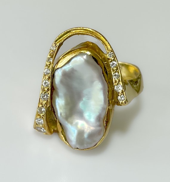 Antique Artisan Crafted 14k Baroque Pearl Diamond 