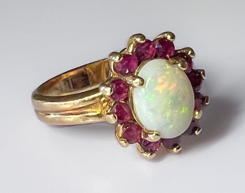 Art Deco 14k Australian 1 Ct Fire Opal Natural Ruby Halo Ring - Etsy