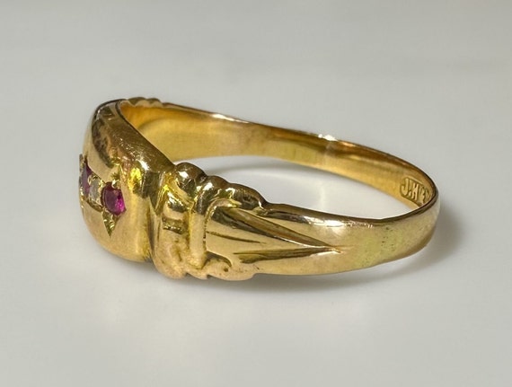 Edwardian 18k Rose Gold Ruby Diamond Wide band Ri… - image 4