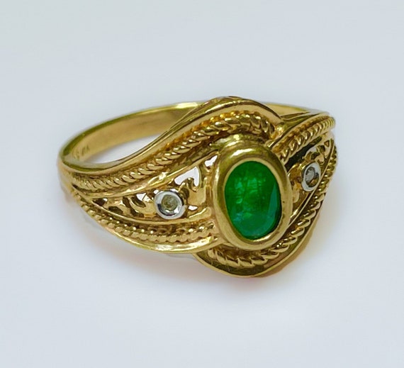 Vintage 10k Columbian Emerald Diamond Ring 3.5g - image 4