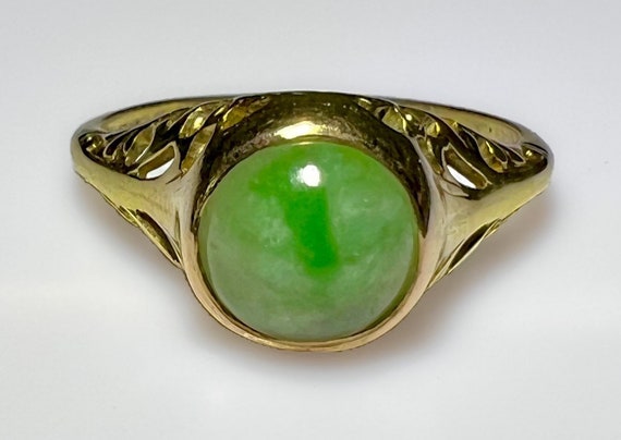 Art Nouveau 14k Jadeite Ring 2.5g - image 2