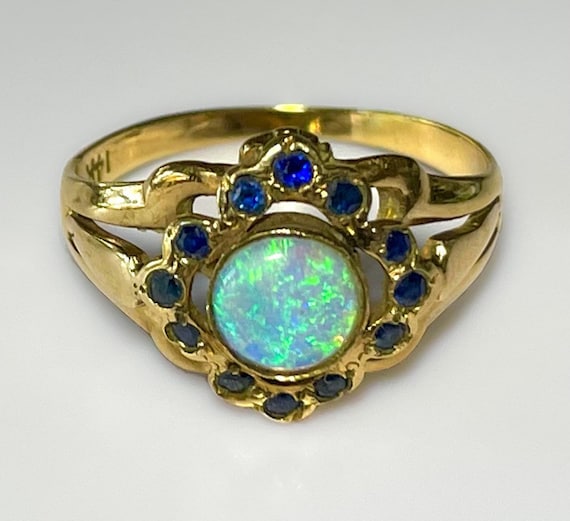 Art Deco 14k Australian Precious Opal Sapphire Hal