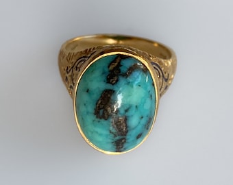 18k Antique Victorian Turquoise Enamel Statement Ring 6.2g