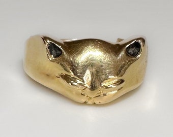 Vintage 1970s 14k Artisan crafted Cat Ring 5.4g