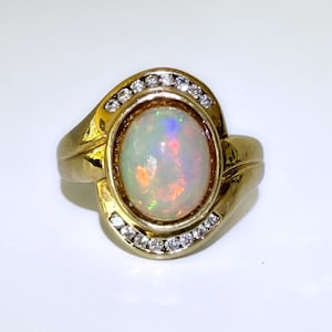 Modernist Vintage 14k Australian 2.75ct Jelly Opal Diamond Ring 6g image 1