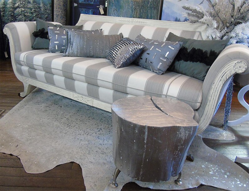 Grey and White Striped Sofa Upcycled Furniture Upholstered Etsy UK