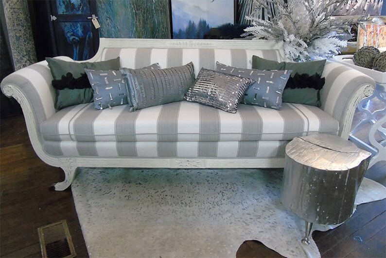 Grey and White Striped Sofa Upcycled Furniture Upholstered Etsy UK
