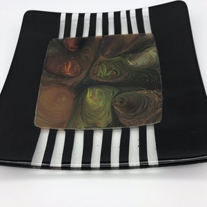 Beautiful black and earth tone platter-Dish- fused glass-handmade
