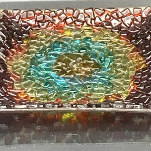 Fused Plate with rainbow colored glass chips -fused glass-handmade