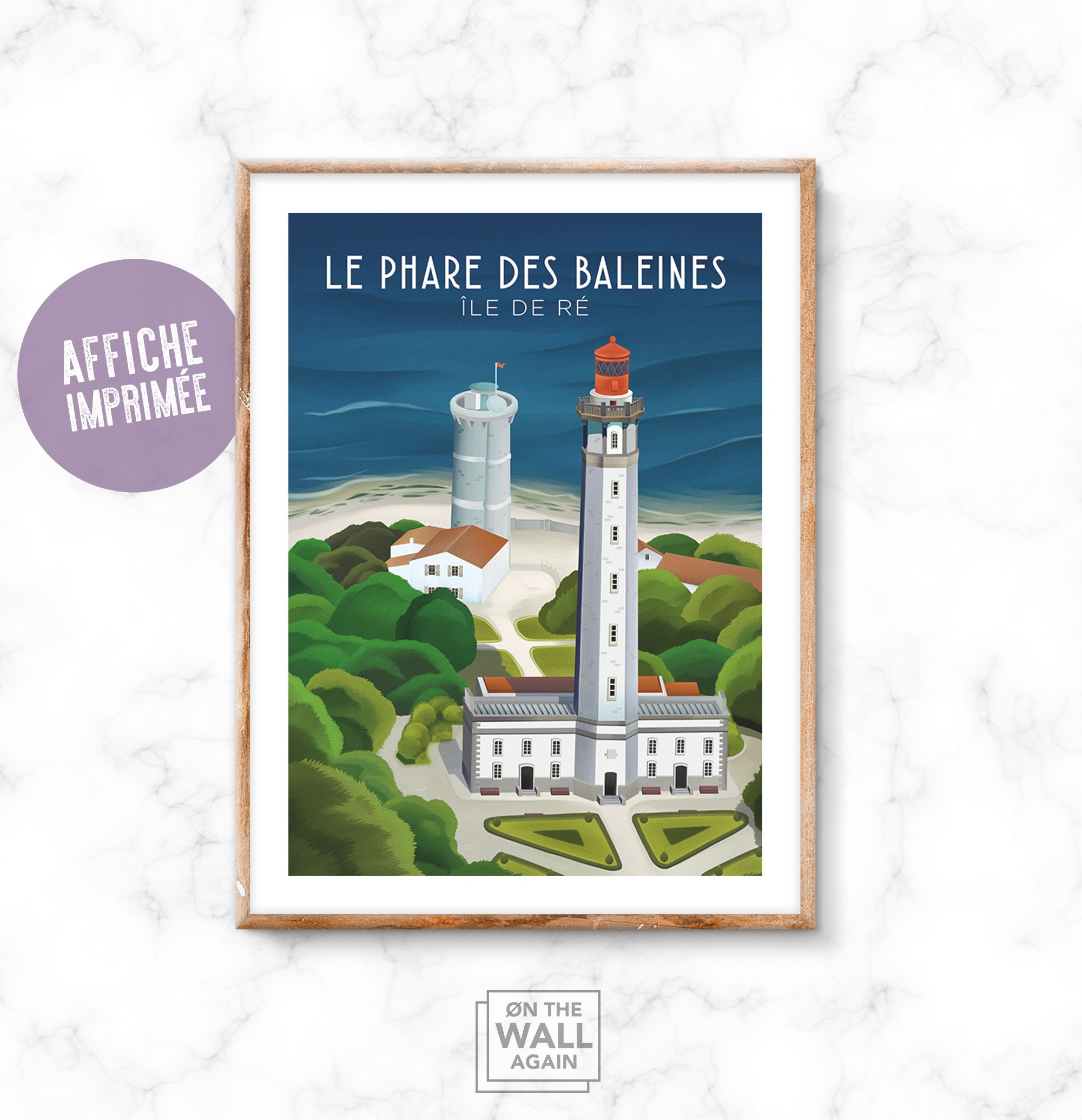 Affiche Vintage, Le Phare Des Baleines, L'île de Ré, Voyage, Vacances, Décoration Murale, Illustrati