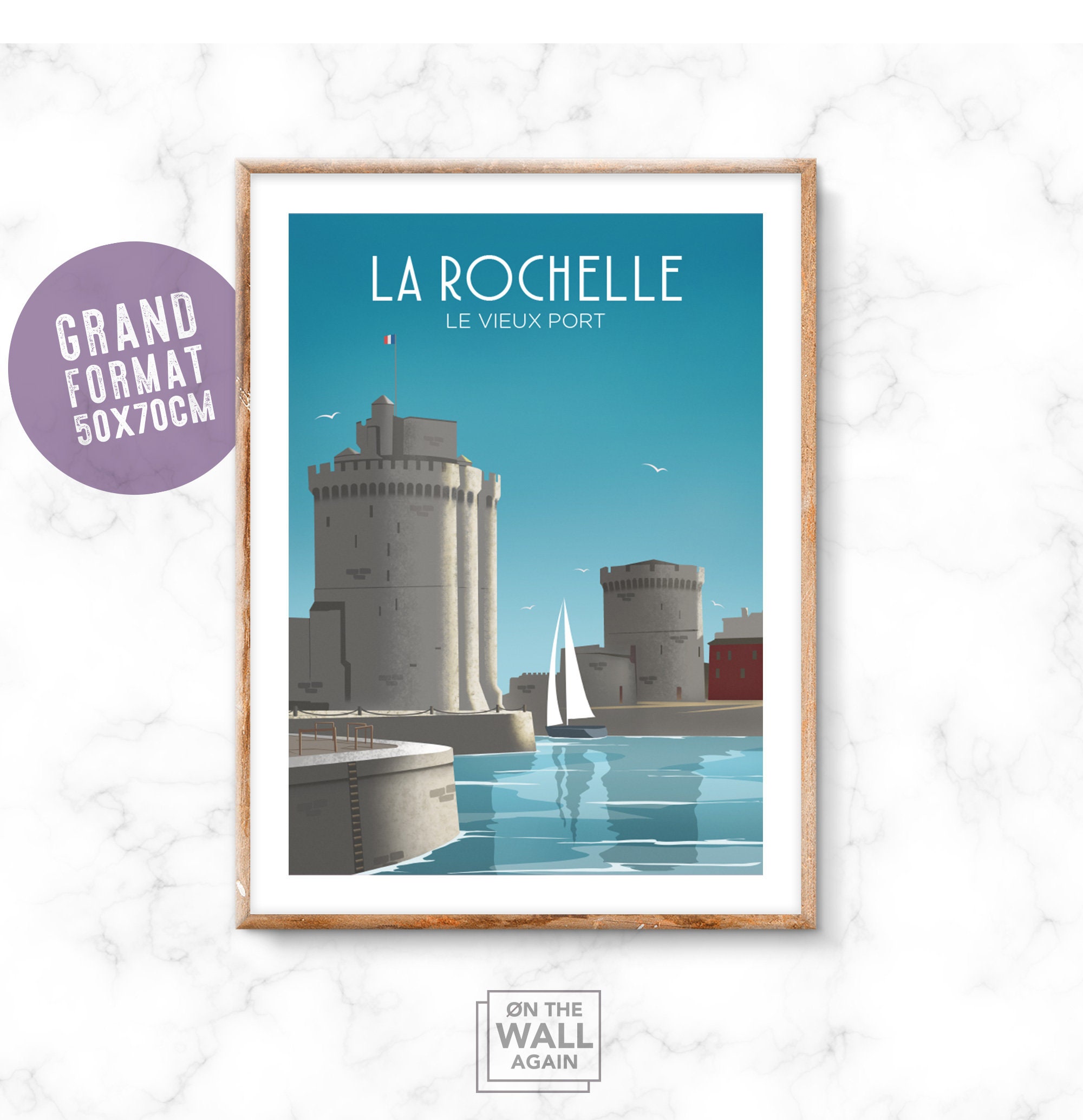 Affiche Grand Format 50x70 cm, Vintage La Rochelle, Le Vieux Port, Voyage, Vacances, Décoration Mura