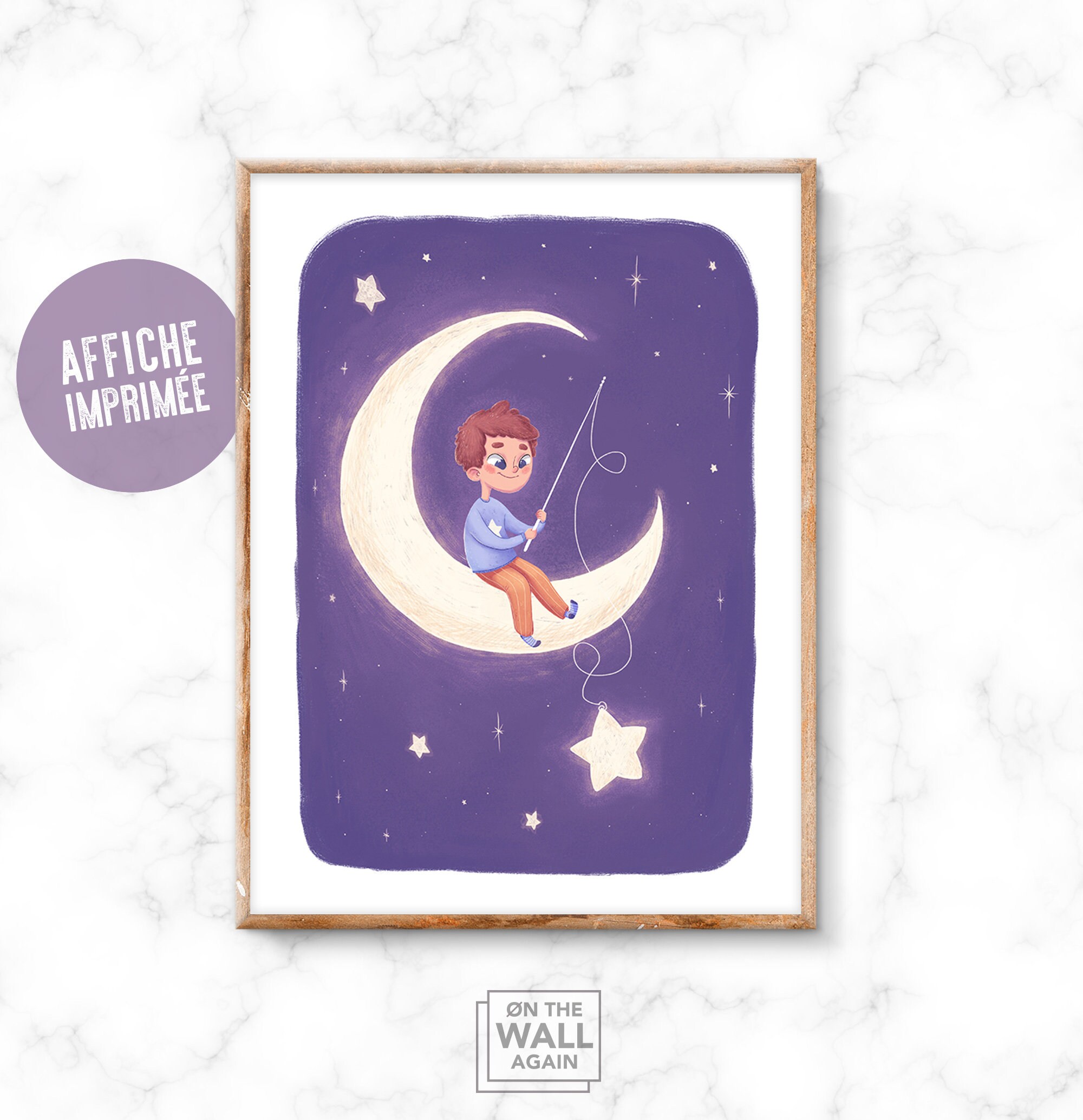 Affiche Petit Prince sur La Lune, Illustration, Décoration Murale, Étoile, Poésie, Impression, Chamb