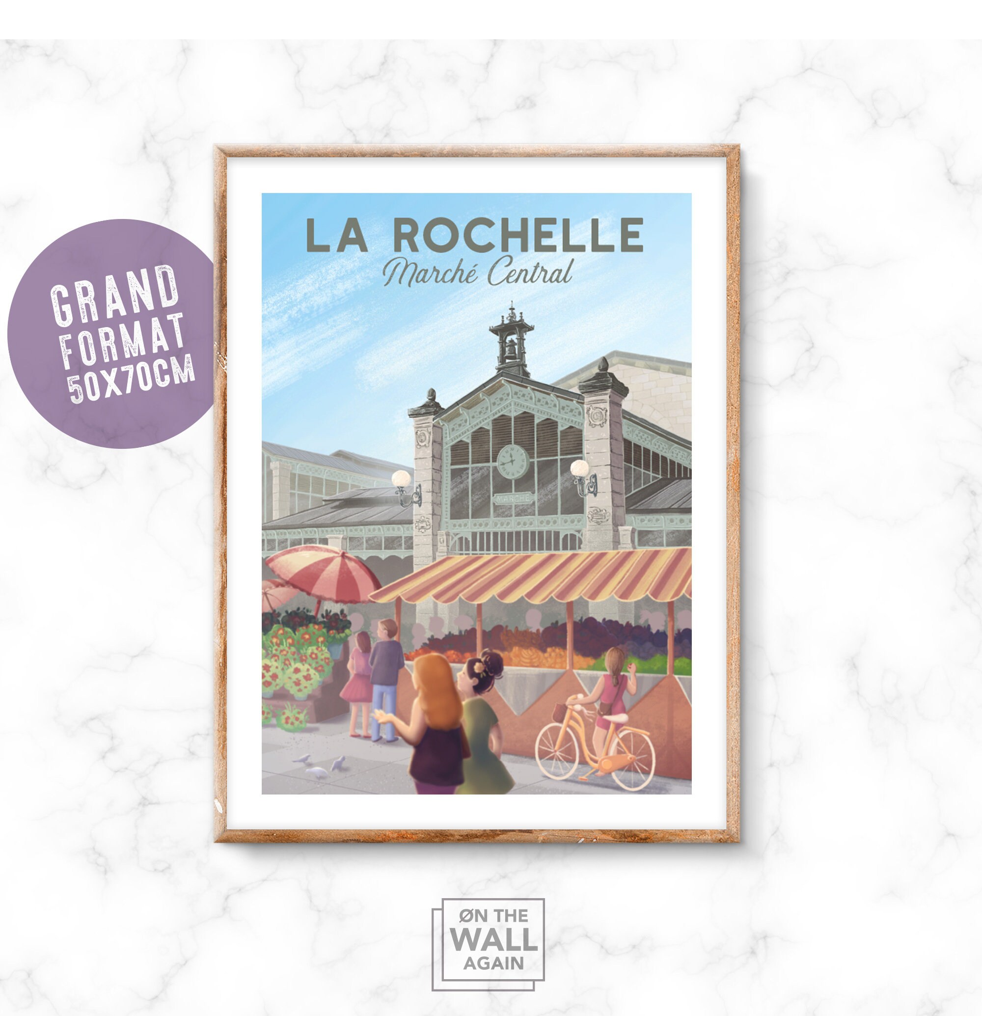 Affiche Grand Format 50x70 cm Vintage, Marché Central, La Rochelle, Voyage, Vacances, Décoration, Il