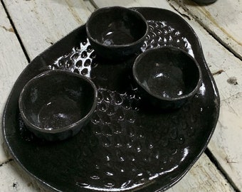 aperitif set in black stoneware