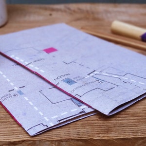 Grey and pink recycled paper notebook with plan pattern to slide everywhere image 6