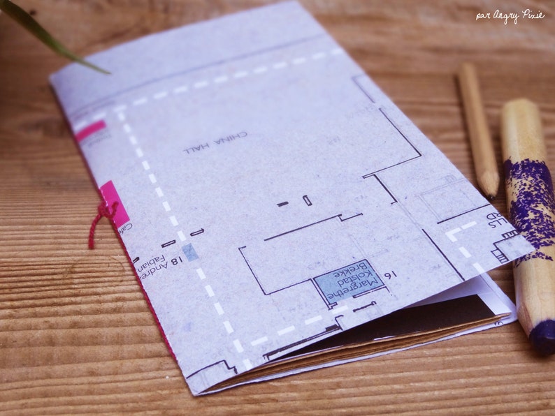 Grey and pink recycled paper notebook with plan pattern to slide everywhere image 10