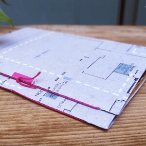 Grey and pink recycled paper notebook with plan pattern to slide everywhere image 5