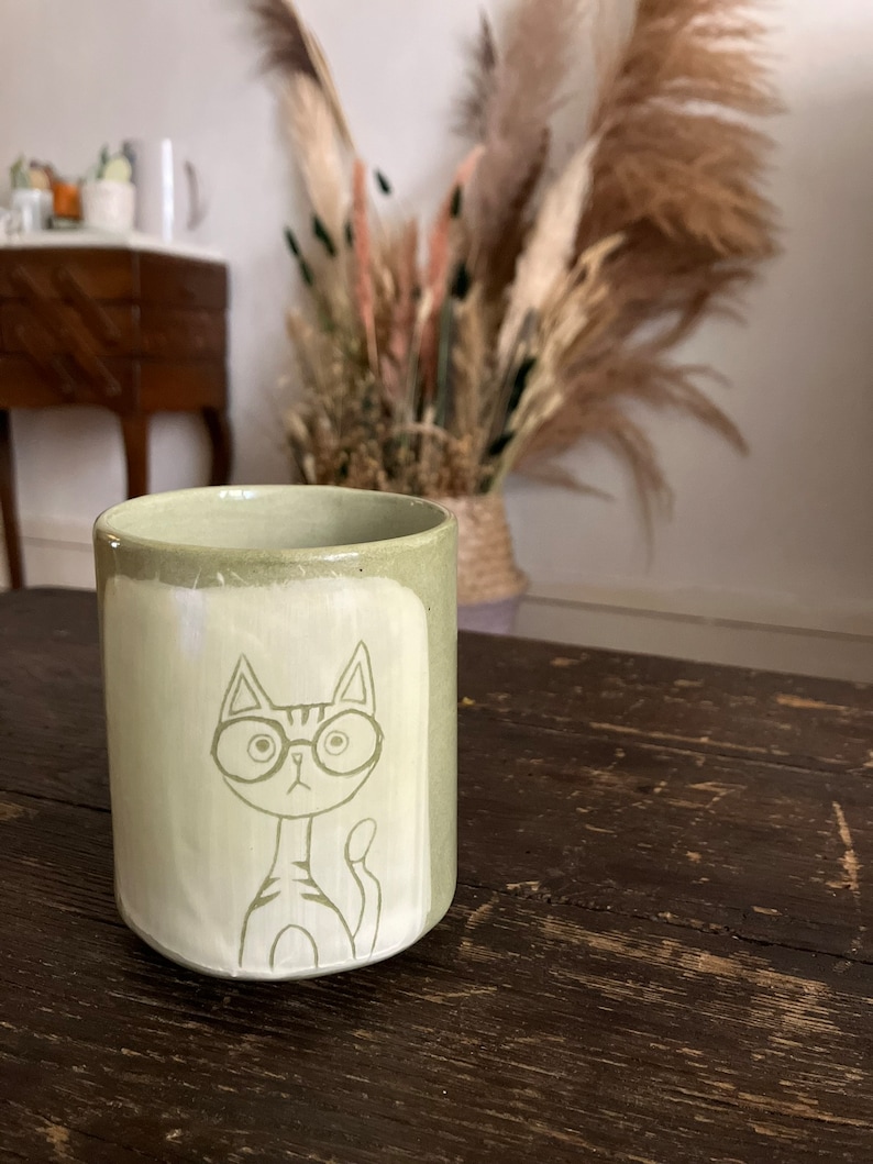 animal drawing mugs chat lunettes