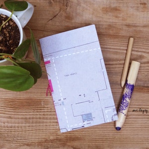 Grey and pink recycled paper notebook with plan pattern to slide everywhere image 9