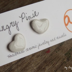 ceramic earrings small gray hearts image 1