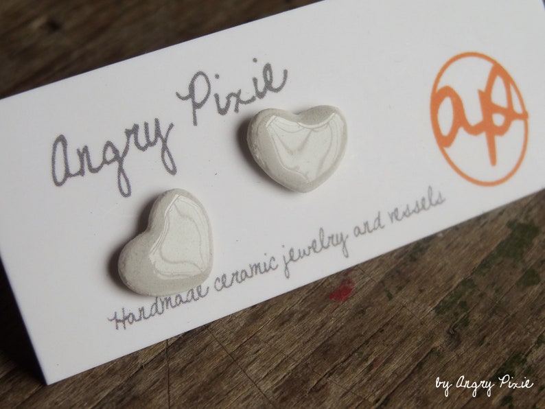 ceramic earrings small gray hearts image 1