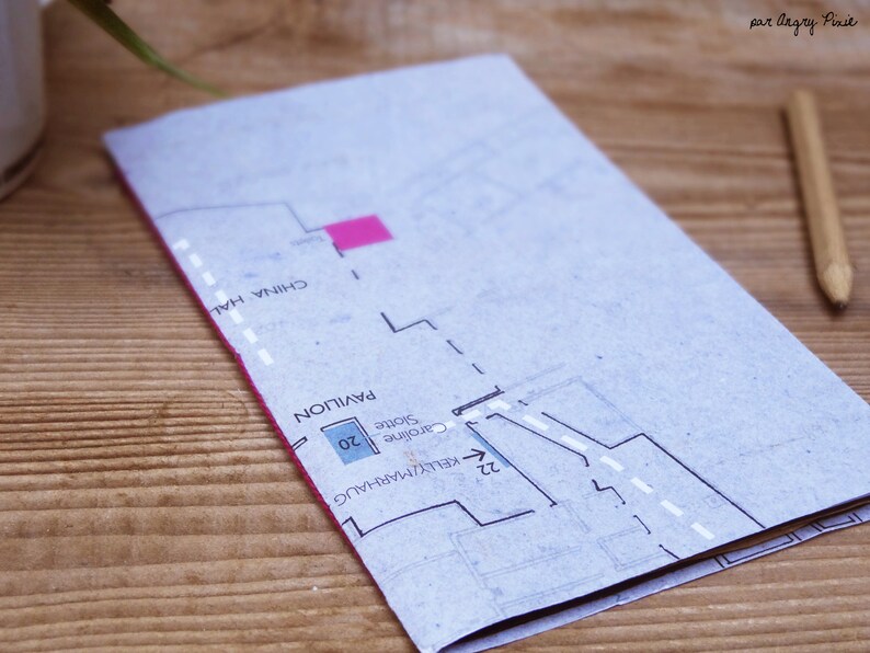 Grey and pink recycled paper notebook with plan pattern to slide everywhere image 4