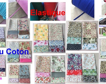 Cotton fabric, coupons for mask, scrapbooking, elastic, round, flat, soft, cord, adjustment buckles, nose clip, bars, sewing, DIY,