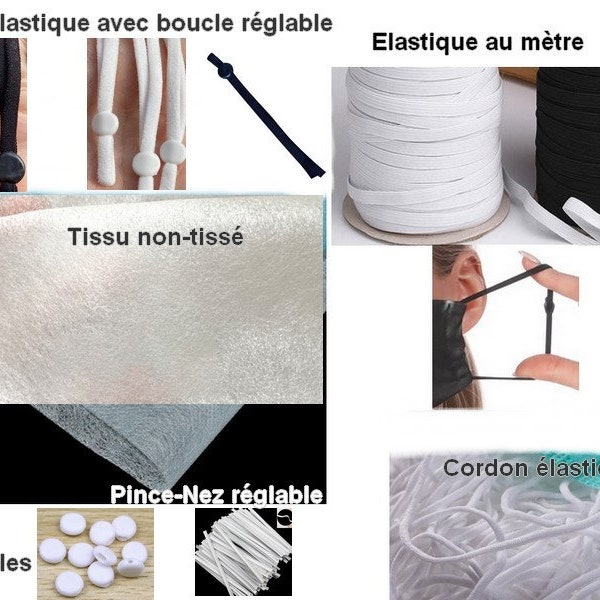 Elastique, cordon, 10mètres, thermocollant, tissu non tissé, meltblown, masque, coton, ruban, fusible, entoilage, fil couture, mercerie, DIY