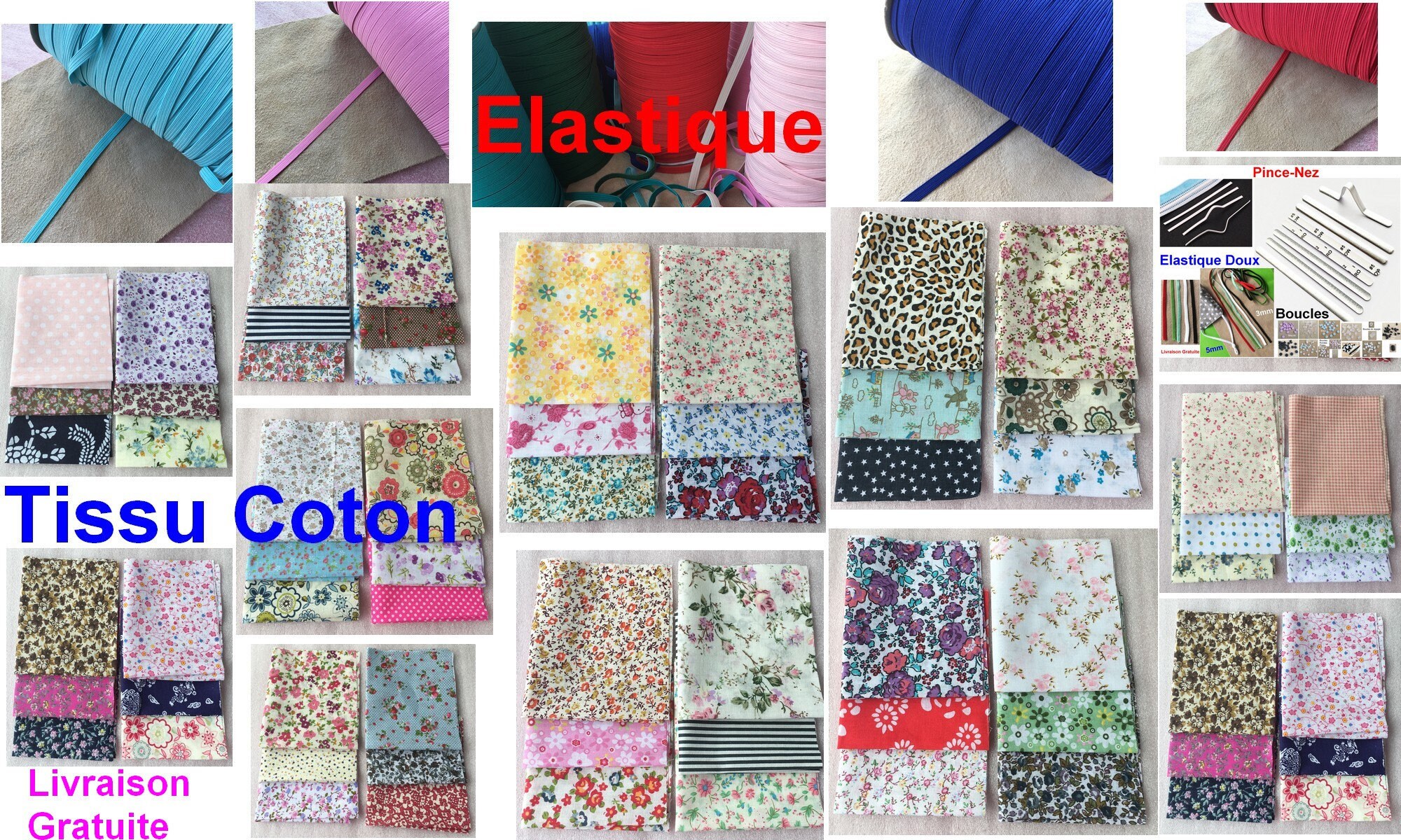 Tissu Coton Textile Couture Tissus Patchwork Outile Élastique Pince-Nez  Pont
