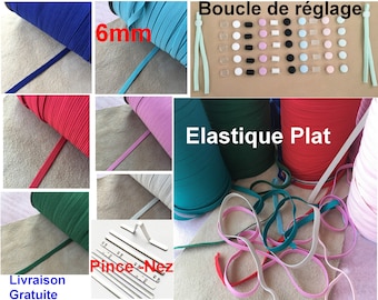 Elastique, 10mètres, Pince nez,barrettes,masque,extension pour masque, crochet, ajusteur, pont de nez, fournitures, couture, DIY, mercerie