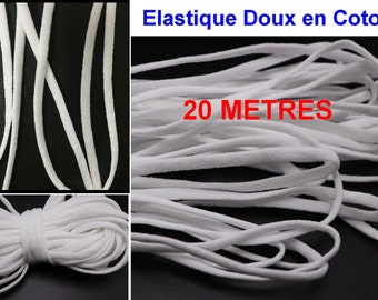 Elastique doux pour masque, 20 mètres, plat, cordon, bande réglage, ajusteur, couture, DIY, pince nez, mercerie, fourniture, ruban,