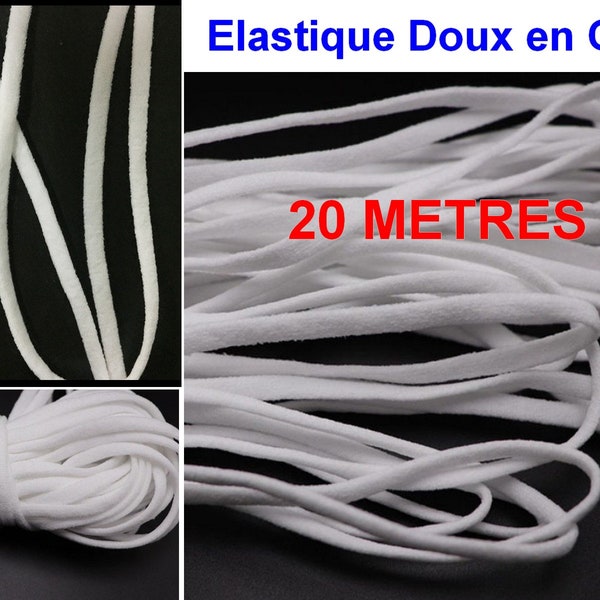 Elastique doux pour masque, 20 mètres, plat, cordon, bande réglage, ajusteur, couture, DIY, pince nez, mercerie, fourniture, ruban,