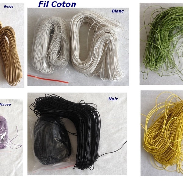 Fil, cordon, coton, ciré, nylon, 20 mètres, création, bijoux, collier, bracelet, tissage, coton enduit, fourniture, enfilage perle, mercerie