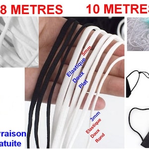 Elastique, doux, souple pour masque, mélange de coton, spandex, lanière, ruban, étitable, cordon plat ou rond, DIY, couture, mercerie, image 1