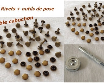 Lot rivet, double cabochon, rond, clou, attache, ornement, couture, customisation, Outil de pose, DIY, accessoire, fourniture, art, création