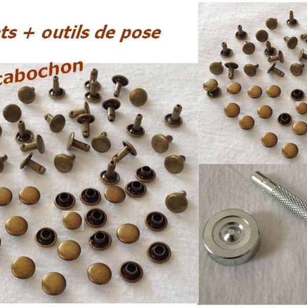 Lot rivet, double cabochon, rond, clou, attache, ornement, couture, customisation, Outil de pose, DIY, accessoire, fourniture, art, création