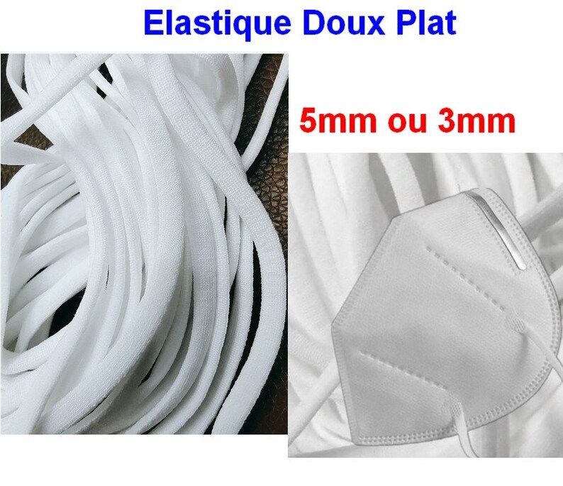 Elastique, doux, souple pour masque, mélange de coton, spandex, lanière, ruban, étitable, cordon plat ou rond, DIY, couture, mercerie, image 4